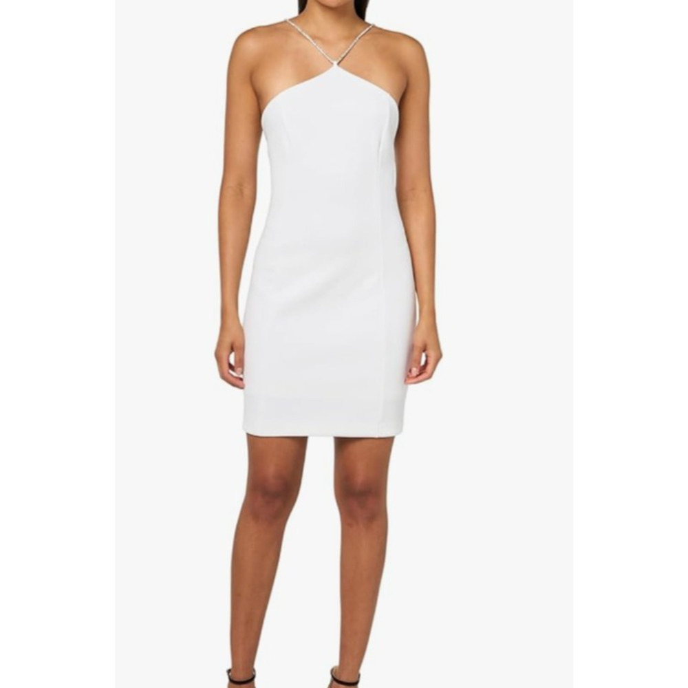 NWT Guess White Crystal Halter Mini Dress Women’s 6 Bridal Party Wedding Glam - Picture 7 of 9